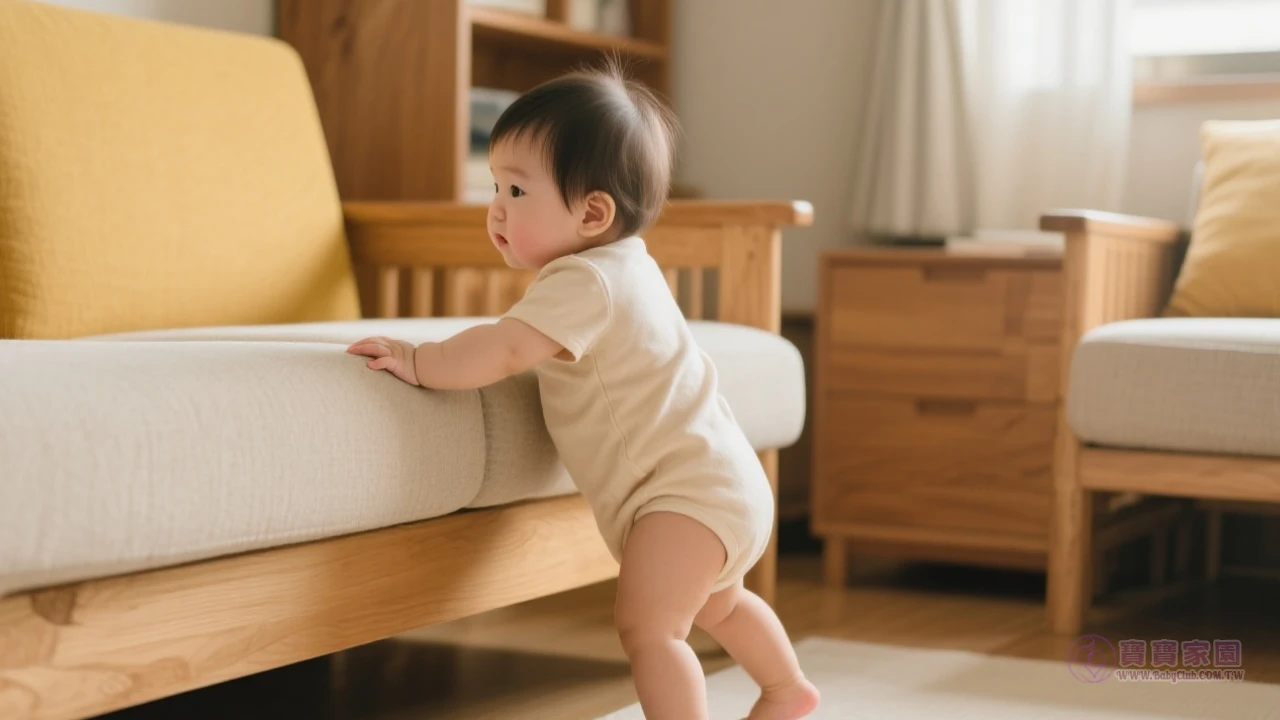 寶寶扶著沙發學步