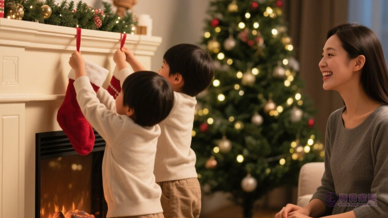 親子掛聖誕襪溫馨場景