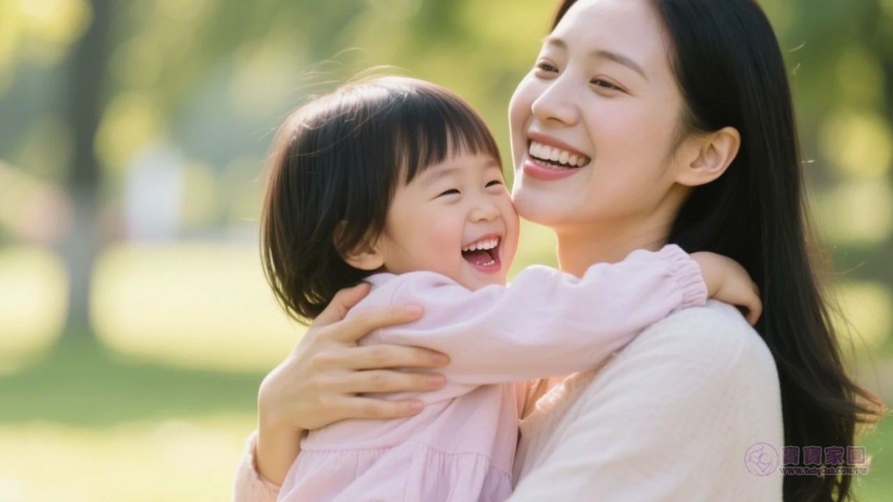 媽媽擁抱微笑寶寶的溫馨畫面