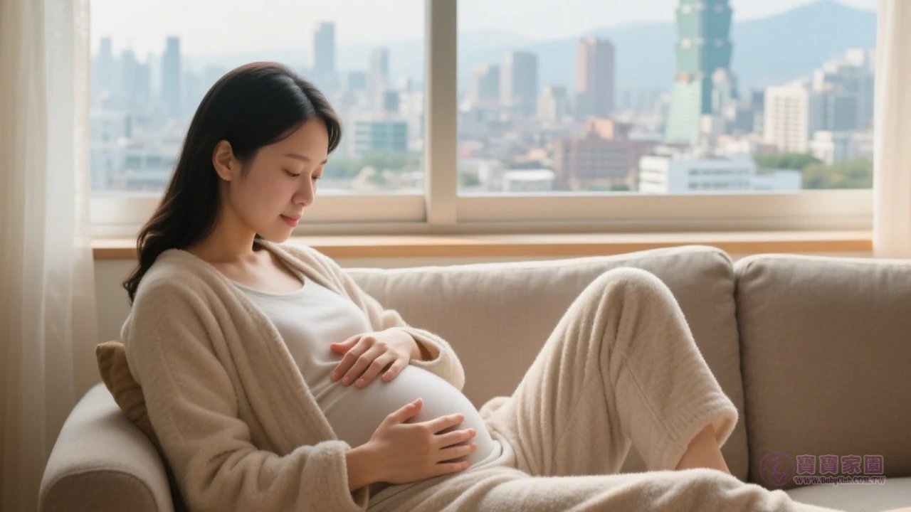 孕婦在家休息查看肚子