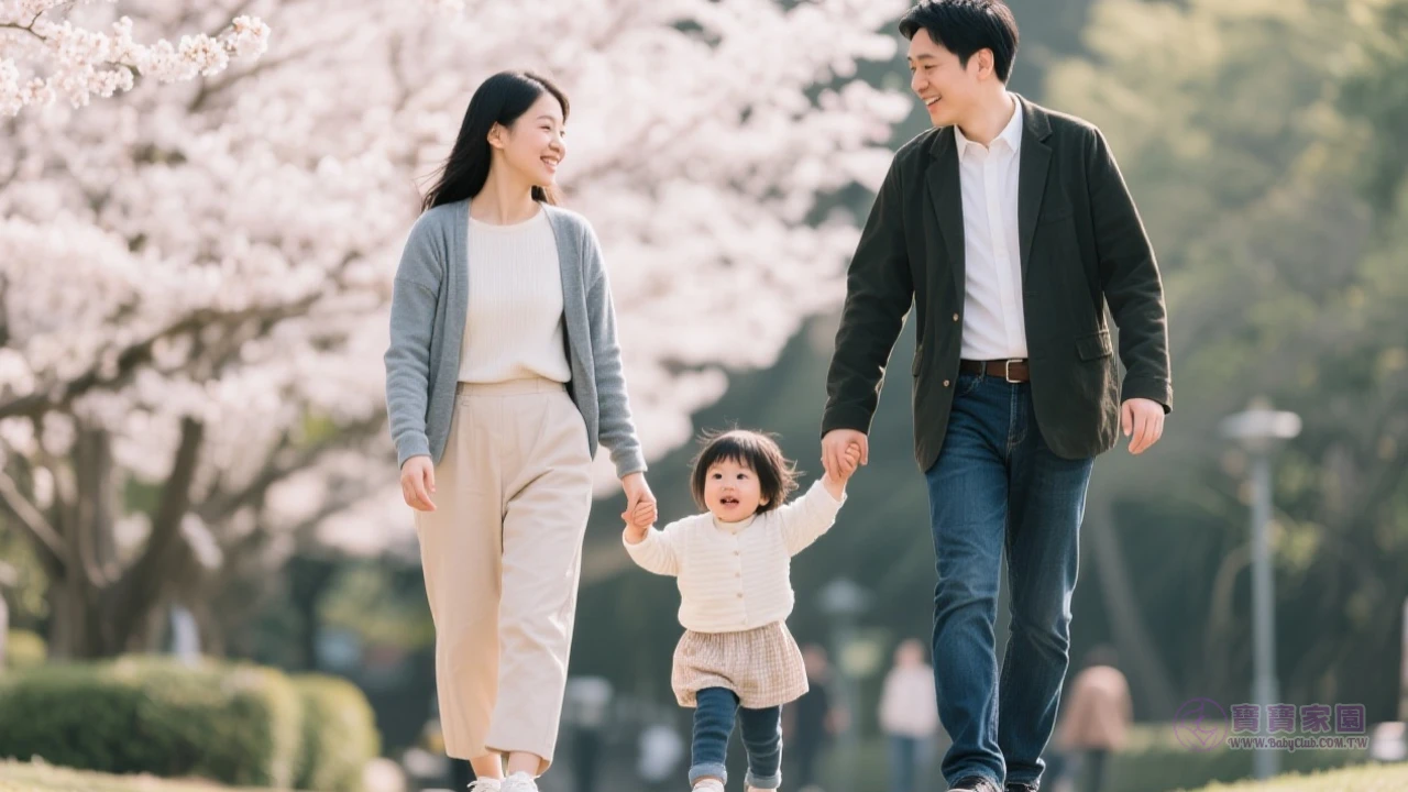 溫馨家庭在公園散步