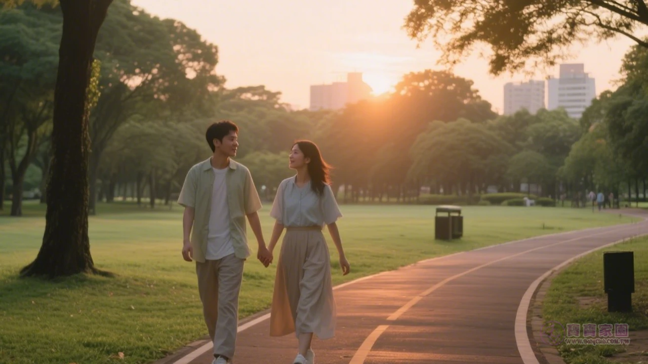 公園散步夫妻