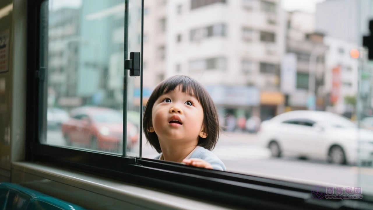 幼兒興奮觀望公車窗外