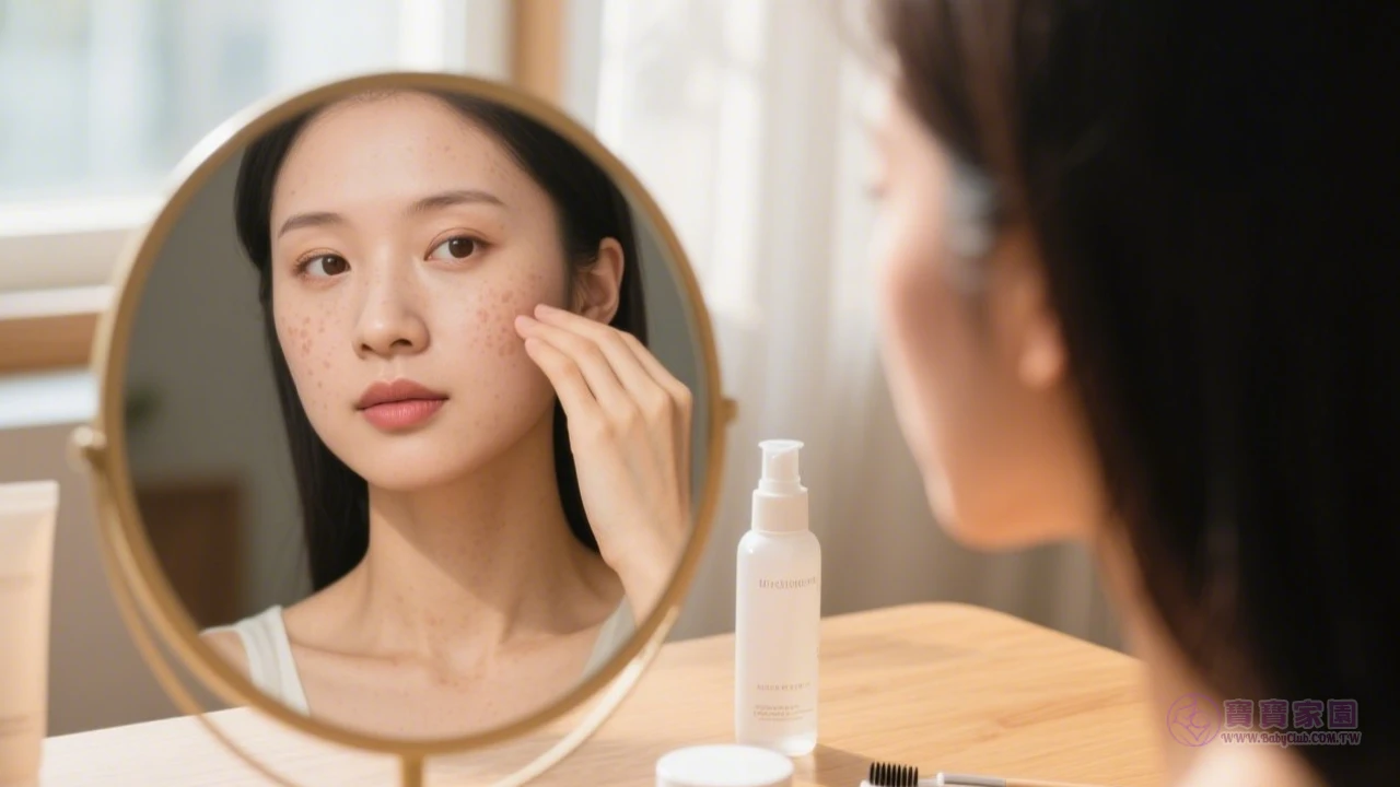 女性檢查臉上斑點