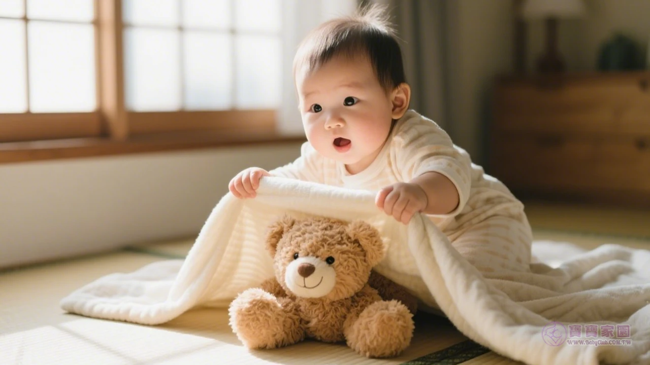 寶寶驚喜發現藏著的絨毛玩偶