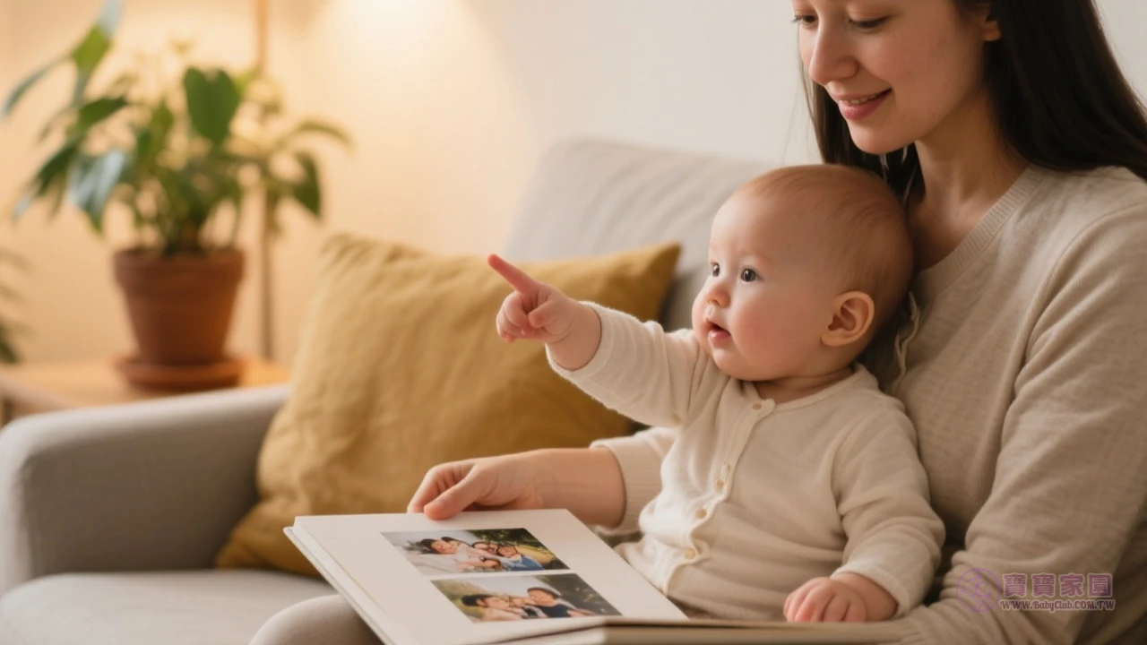 媽咪陪伴翻閱家庭相簿