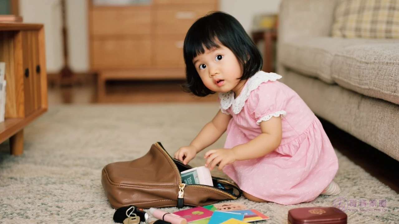 寶寶探索手提包