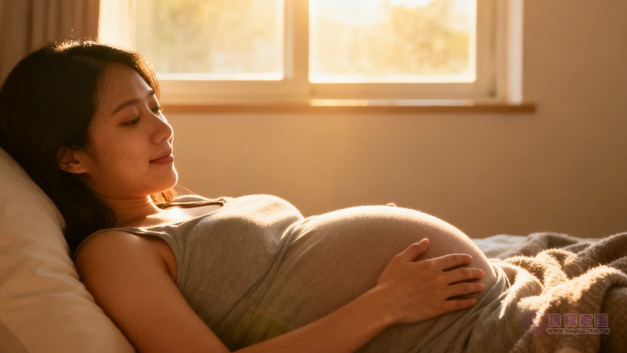 孕婦側躺休息圖