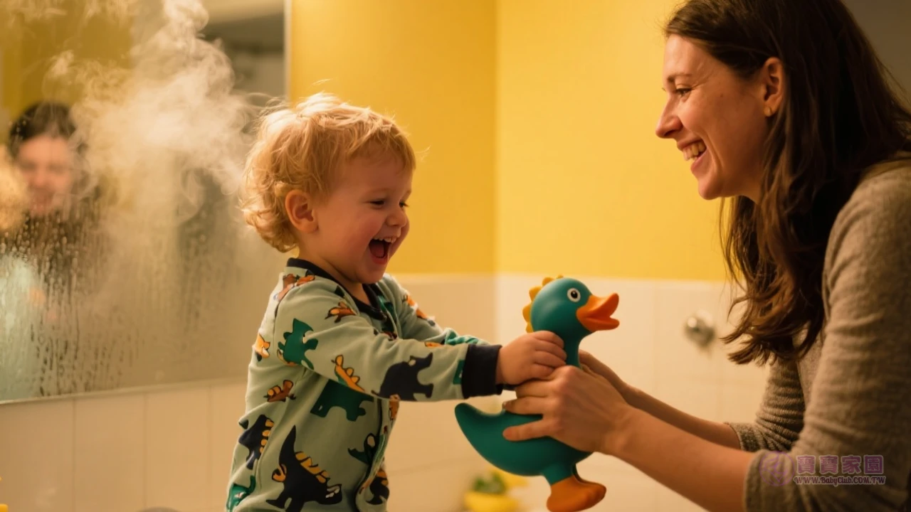 親子浴室拉扯情境照