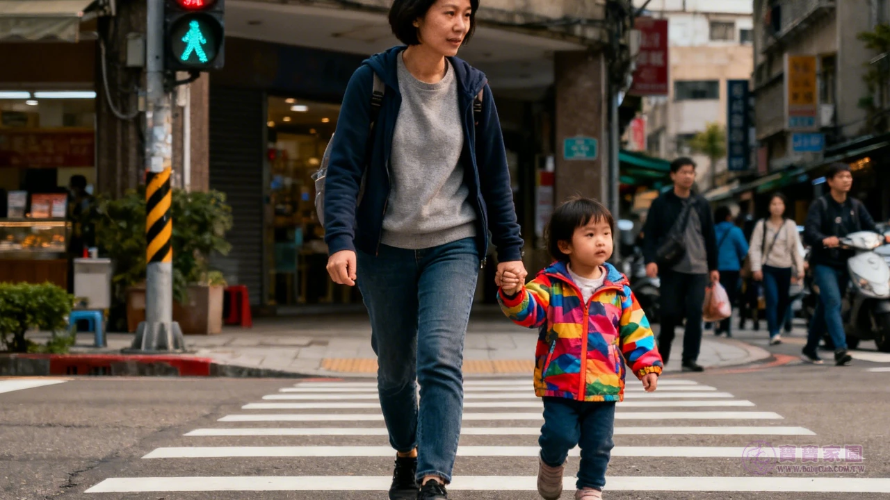 家長保護孩子過馬路