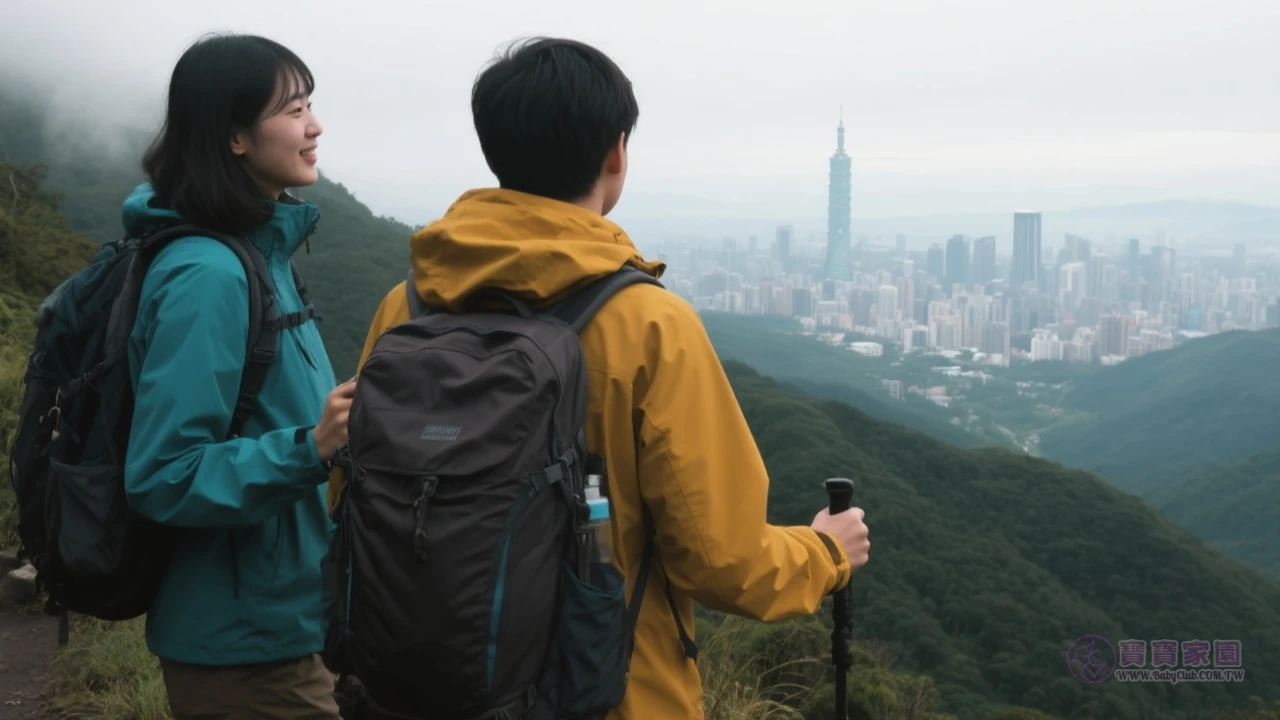 情侶登山眺望風景