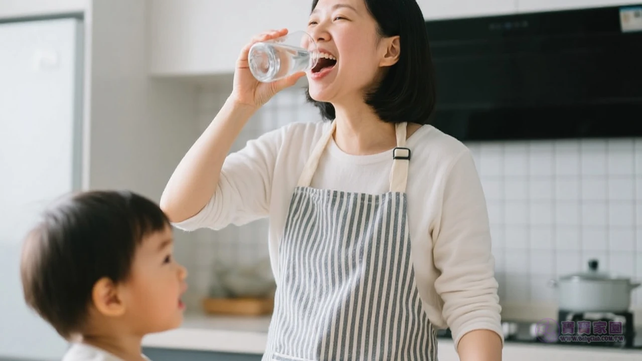 媽咪示範喝水