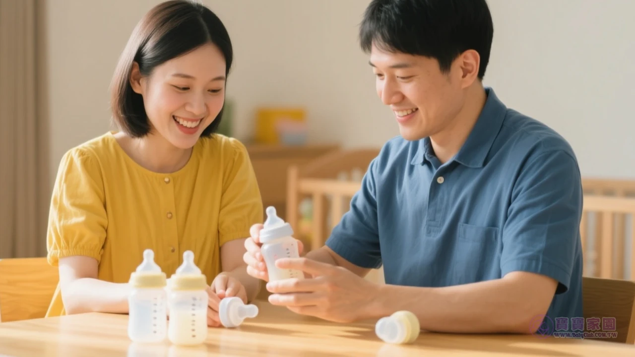 爸媽手拿消毒奶瓶